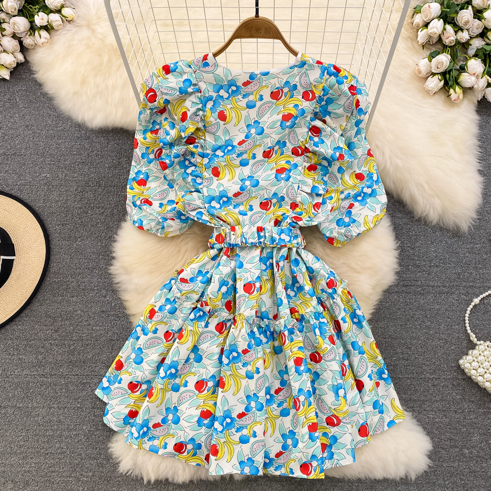 Cute V-neck Floral Dresses, A-line Fashion Dresses RF0018