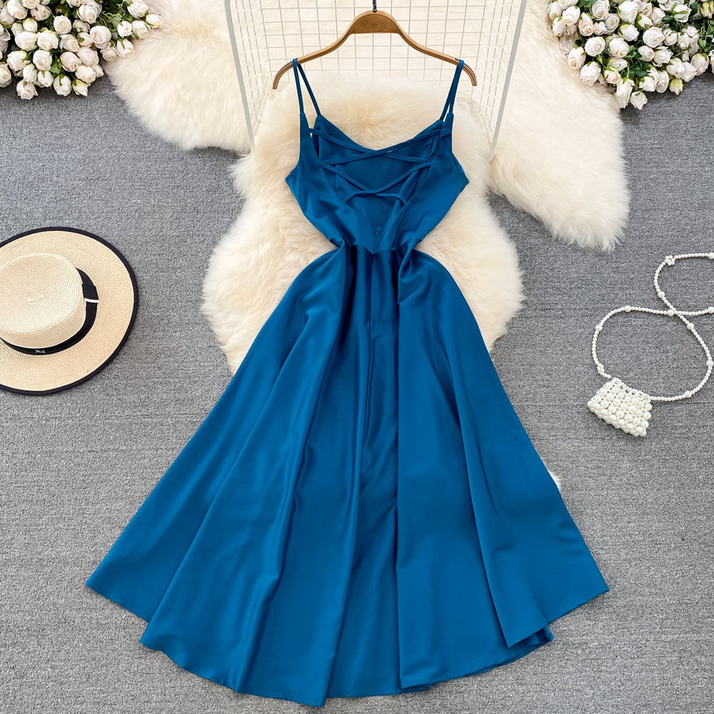 Simple V-neck Long Dresses, A-line Spaghetti Straps Party Dresses RF0017