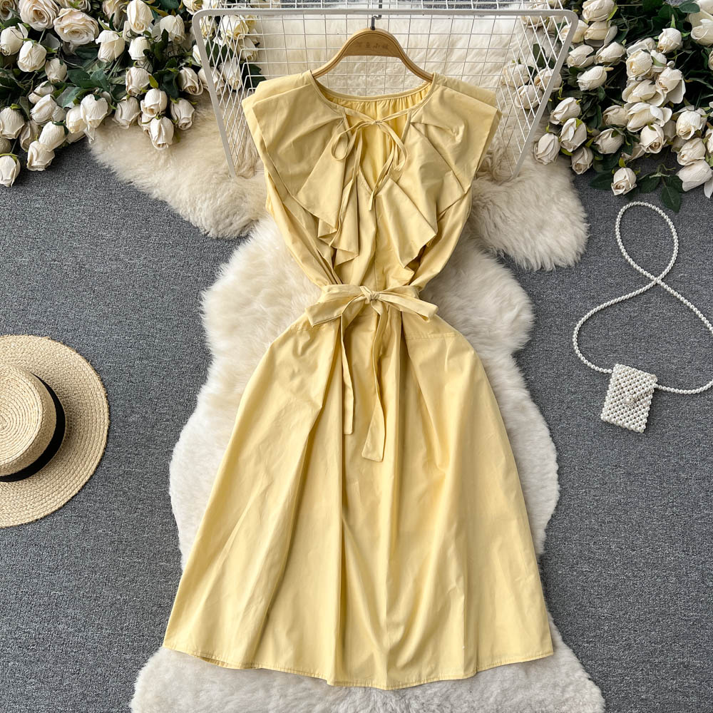 Cute A-line Short Sleeve Dress, Yellow Fashion Dress RF0013
