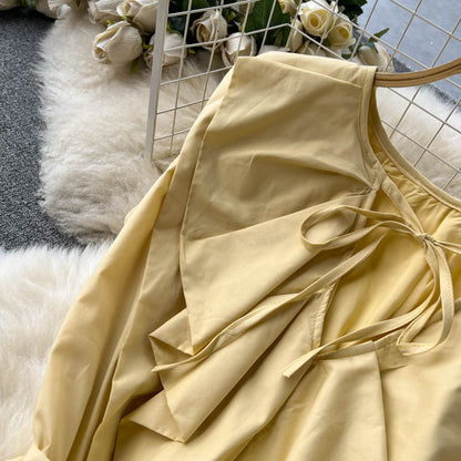Cute A-line Short Sleeve Dress, Yellow Fashion Dress RF0013