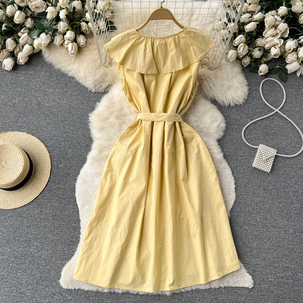 Cute A-line Short Sleeve Dress, Yellow Fashion Dress RF0013