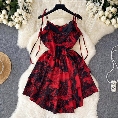 Red A-line Short Dress, Fashion Dress RF0008
