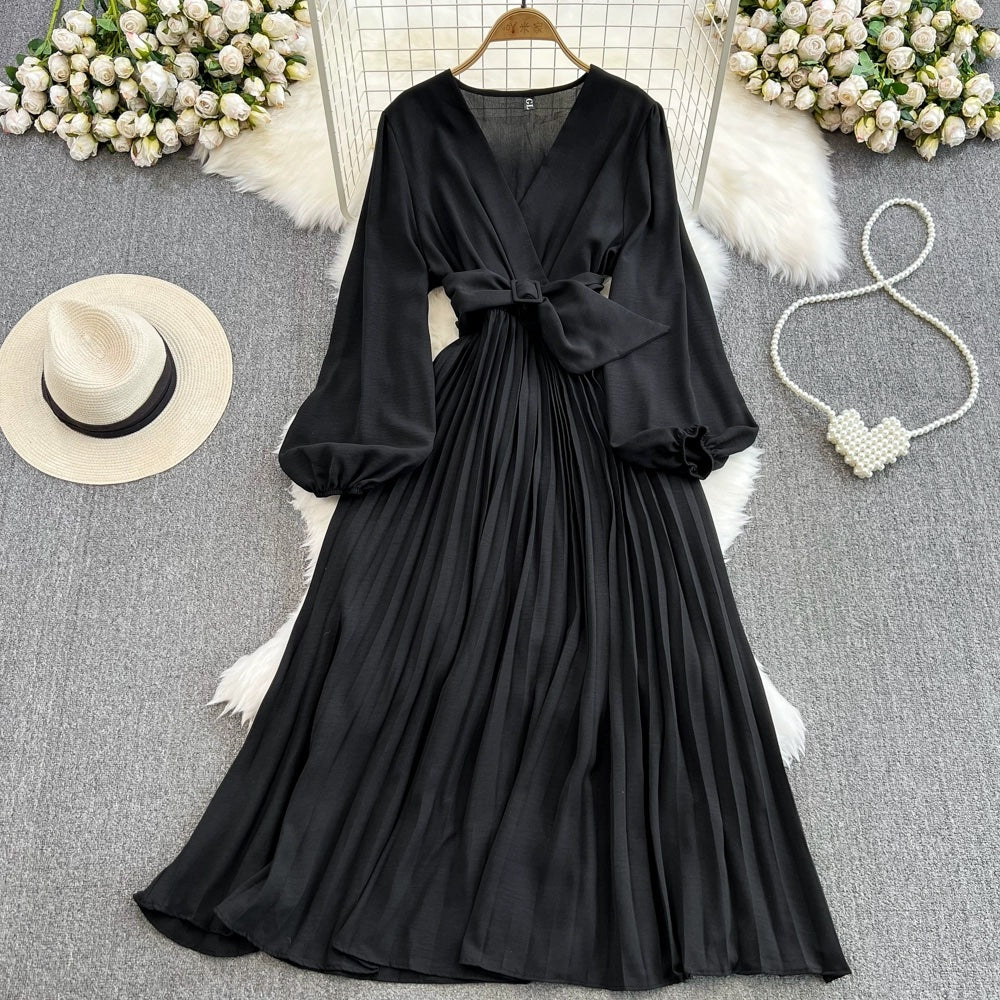 Simple V-neck Chiffon Long Sleeve Dress RF0001