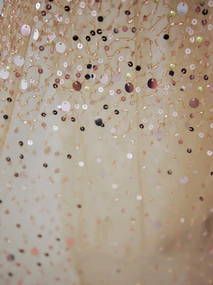 Romantic Mermaid Spaghetti Strap Gold Sequin With Slit Formal Dress Long Prom Dresses N2850
