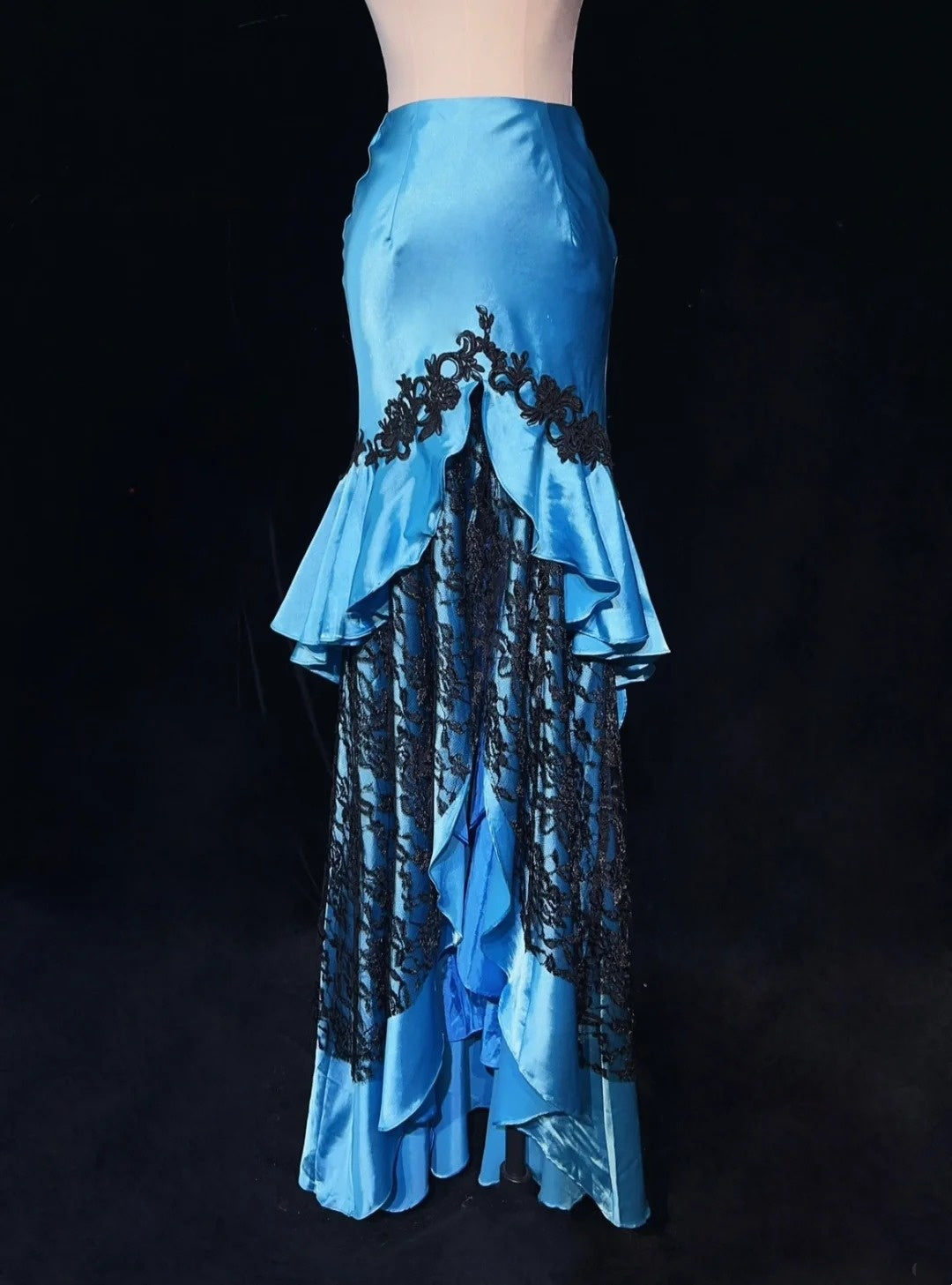 Vintage Prom Dresses Inspo Mermaid Halter Blue Satin With Black Lace 80s Long Formal Gown N2833