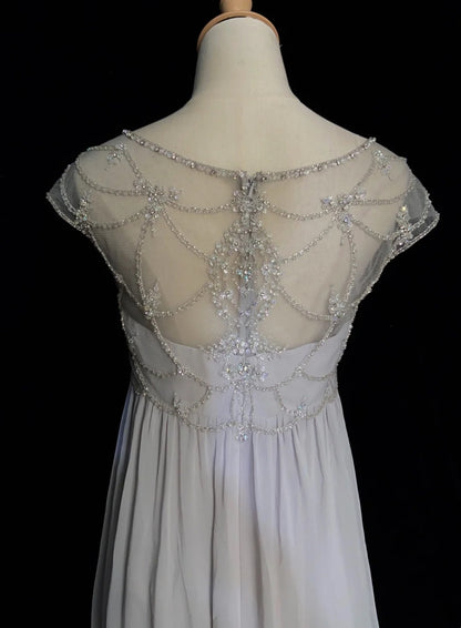 Vintage Prom Dresses Inspo A Line Scoop Silver Chiffon Long 80s With Beaded Formal Gowns N3394