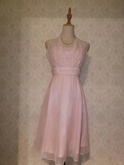 Vintage A line Halter Pink 9th Grad Knee length Aesthetic Look Homecoming Dresses RB4291