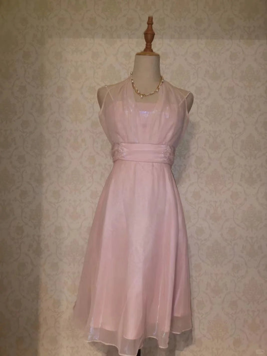 Vintage A line Halter Pink 9th Grad Knee length Aesthetic Look Homecoming Dresses RB4291
