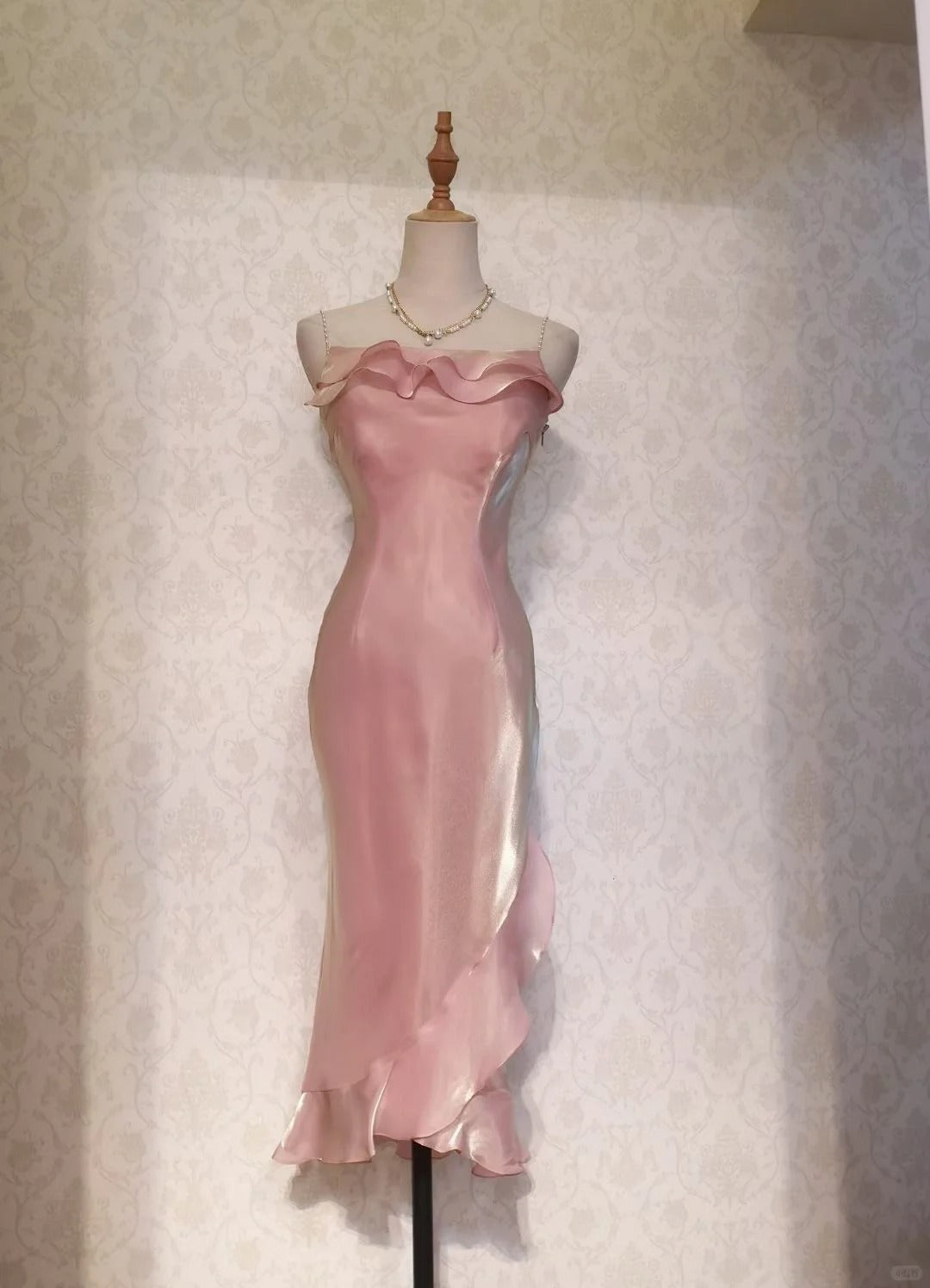 Modest Mermaid Spaghetti Strap Blush Pink Tea Length Spring Summer Event Outfits Wedding Guest Dresses RB3208