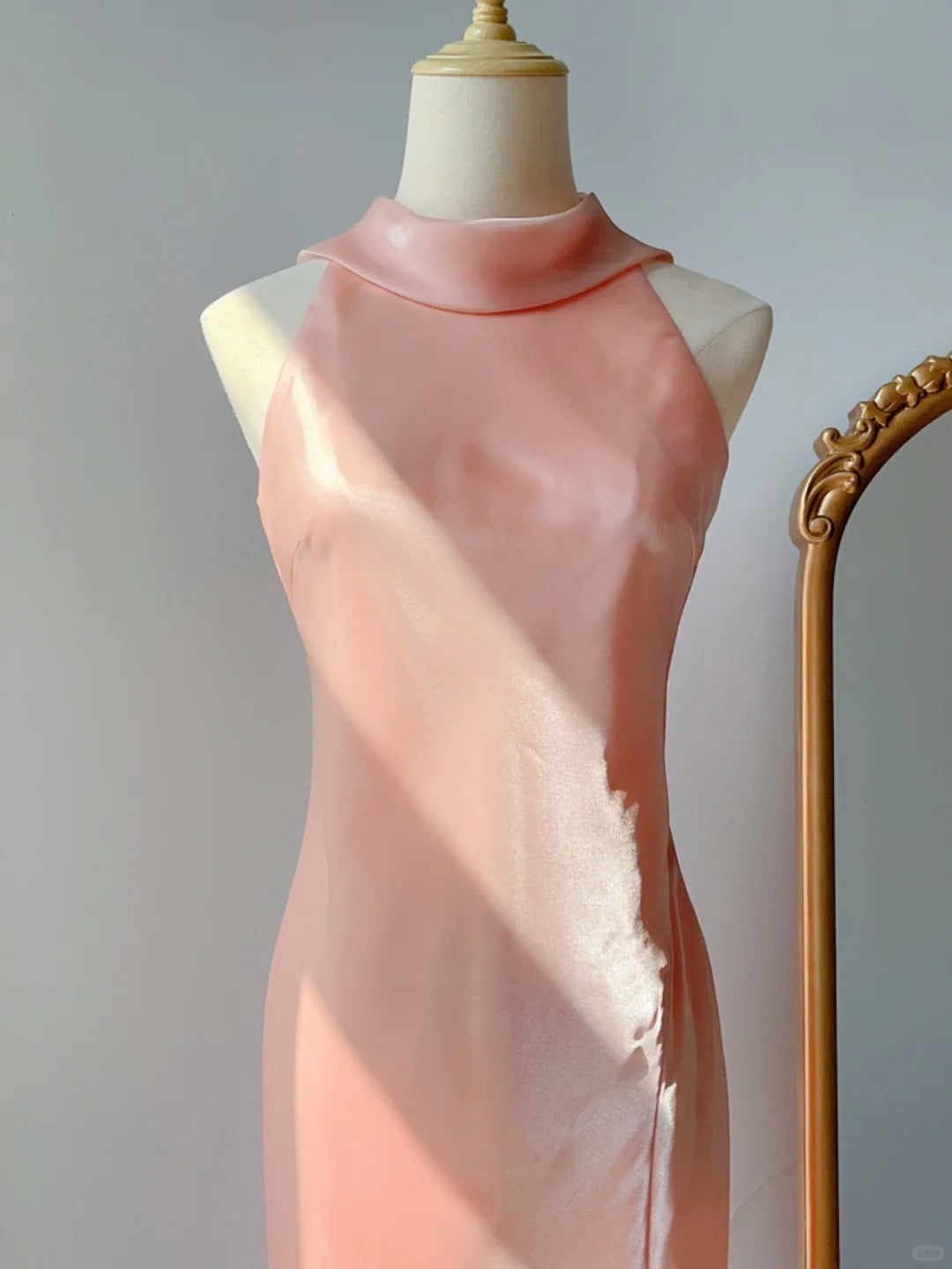 Vintage Prom Dresses 90s Mermaid High Neck Pink With Ruffles Sleeveless Knee Length Evening Formal Outfits RB4254