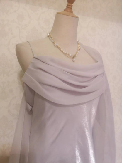 Vintage Prom Dresses 70s Mermaid Spaghetti Straps Lilac With Cape Tea Length Formal Outfits RB4285
