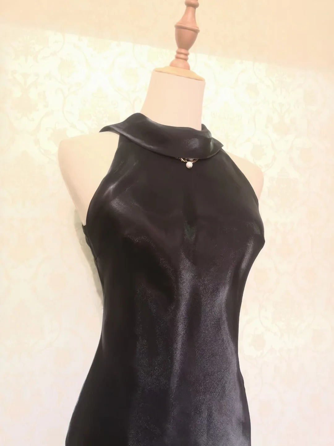 Vintage Prom Dresses 70s Sheath High Neck Black Tie Dress Tea Length Formal Outfits RB4311