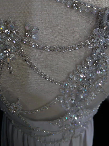 Vintage Prom Dresses Inspo A Line Scoop Silver Chiffon Long 80s With Beaded Formal Gowns N3394