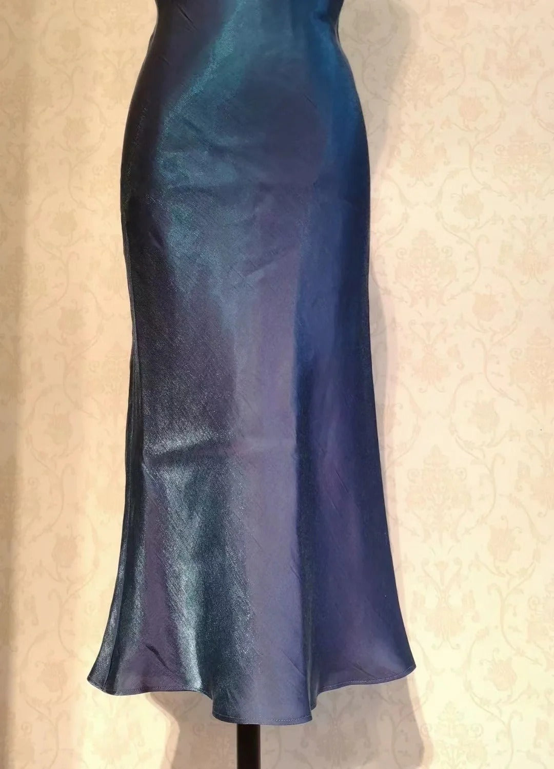 Vintage Prom Dresses 70s Mermaid Spaghetti Straps Navy Blue Tea Length Formal Outfits RB4287