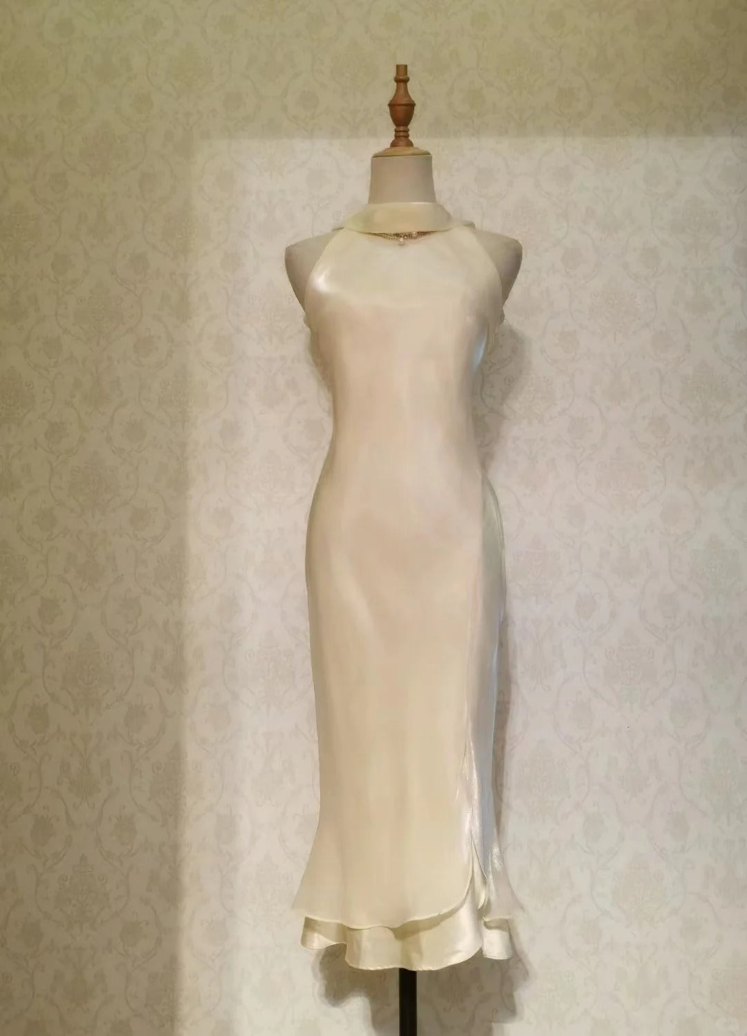 Vintage Prom Dresses 1950s Mermaid High Neck Light Yellow With Ruffles Sleeveless Tea Length Evening Formal Outfits RB4281