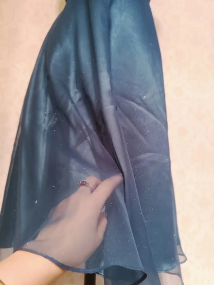 Vintage A line Halter Blue Chiffon 12th Grad Knee length Aesthetic Look Homecoming Dresses RB4313