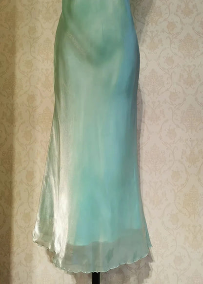 Vintage Prom Dresses 70s Mermaid V Neck Green Tea Length Evening Formal Outfits RB4308