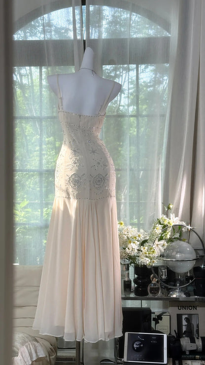 Charming Prom Dresses Mermaid Spaghetti Strap White Chiffon Floor Length Evening Outfits N3562