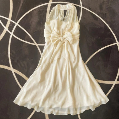 Vintage A line Halter White Chiffon 9th Grad Short length Aesthetic Look Homecoming Dresses RB4299