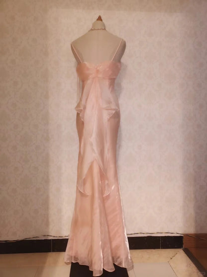 Vintage Prom Dresses 70s Mermaid Spaghetti Straps Blush Pink With Cape Sleeveless Evening Formal Outfits RB4292