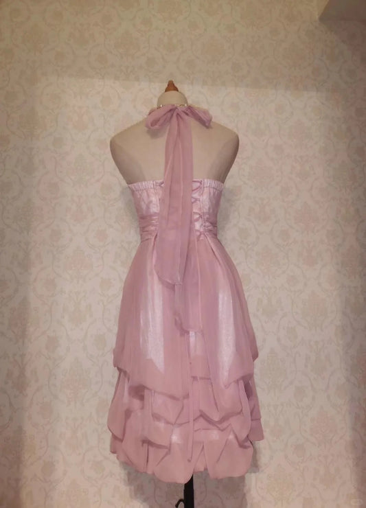 Simple A Line High Neck Pink Knee Length Senior Inspo Birthday 18th Party Outfits Homecoming Dresses RB3212