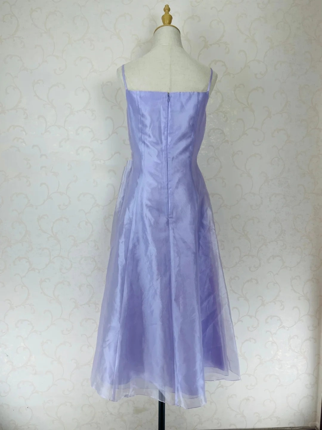 Vintage Prom Dresses 70s A Line Spaghetti Strap Lilac With Ruffle Tea Length Formal Outfits RB4307