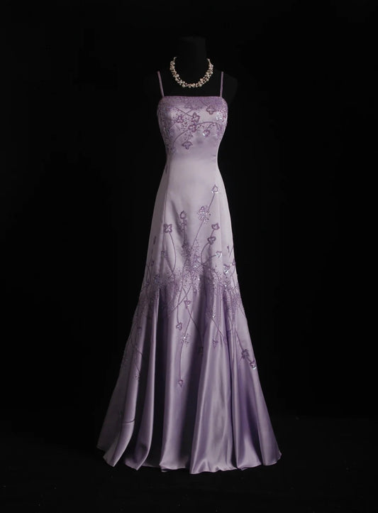 Vintage Prom Dresses 90s Mermaid Spaghetti Strap Lilac Satin Backless Long With Beading Evening Formal Outfits RB5144