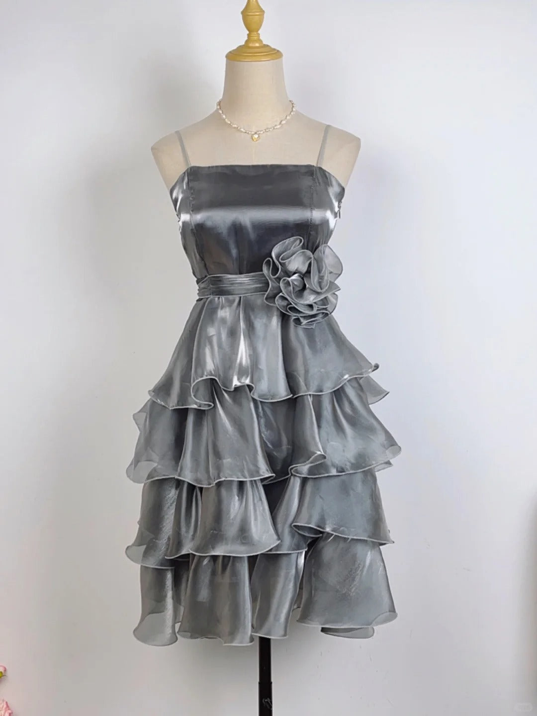 Vintage A line Spaghetti Strap Grey 9th Grade Short Senior Inspo Birthday 18th Party Outfits Homecoming Dresses RB3909