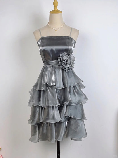 Vintage A line Spaghetti Strap Grey 9th Grade Short Senior Inspo Birthday 18th Party Outfits Homecoming Dresses RB3909