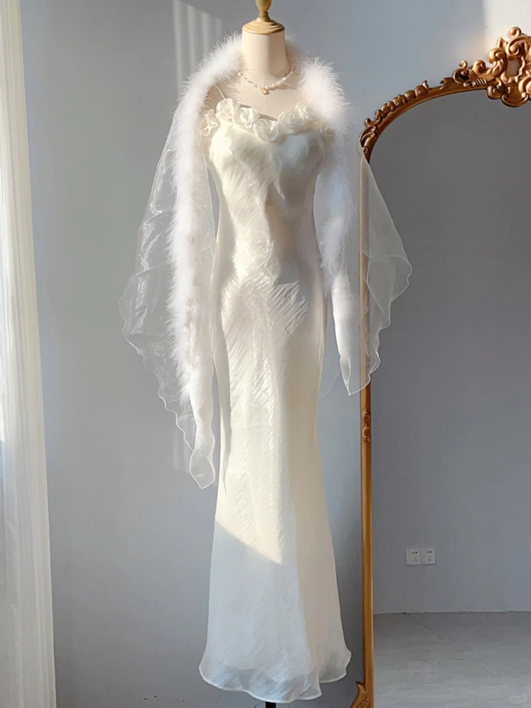 Vintage Prom Dresses 90s Mermaid Spaghetti Straps White With Flowers Sleeveless Floor Length Formal Outfits RB4256