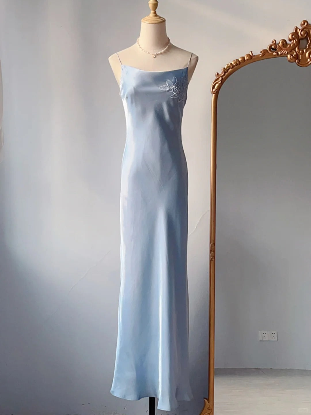 Vintage Sheath Light Sky Blue Chiffon With Applique Long Prom Dresses Formal Outfits RB3889