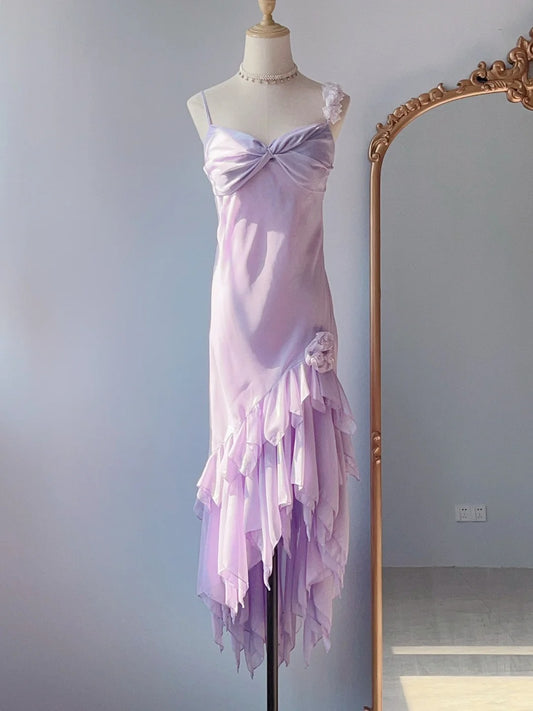 Vintage Prom Dresses Sheath Spaghetti Strap Lilac Chiffon 80s Sleeveless Evening Formal Dress RB3230
