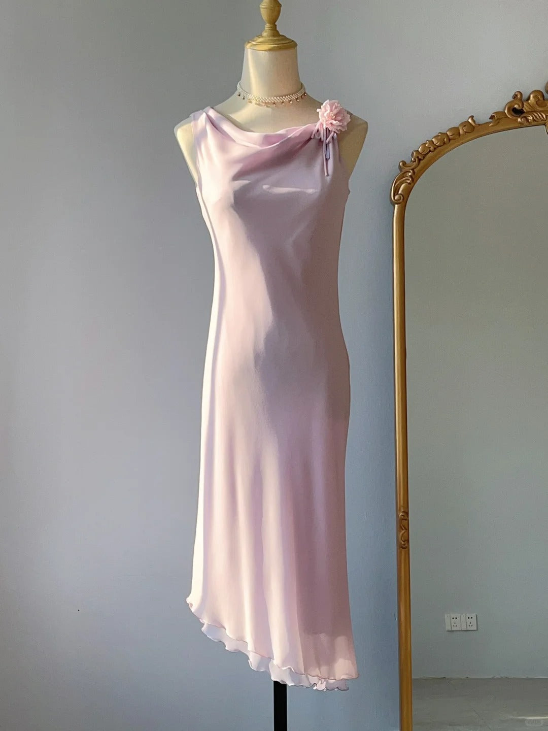 Vintage Prom Dresses 70s Mermaid Pink Chiffon With Ruffles Sleeveless Tea Length Formal Outfits RB4266