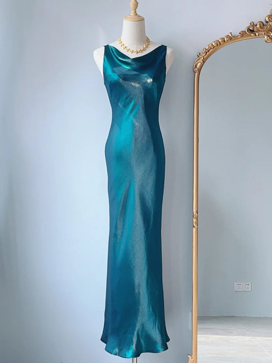 Vintage Prom Dresses Sheath Cowl Neck 80s Sleeveless Long Evening Formal Dress RB3228