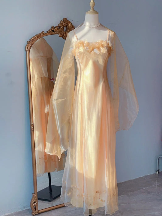 Vintage Prom Dresses Sheath Spaghetti Strap Yellow 80s Sleeveless Long Evening Formal Dress RB3232