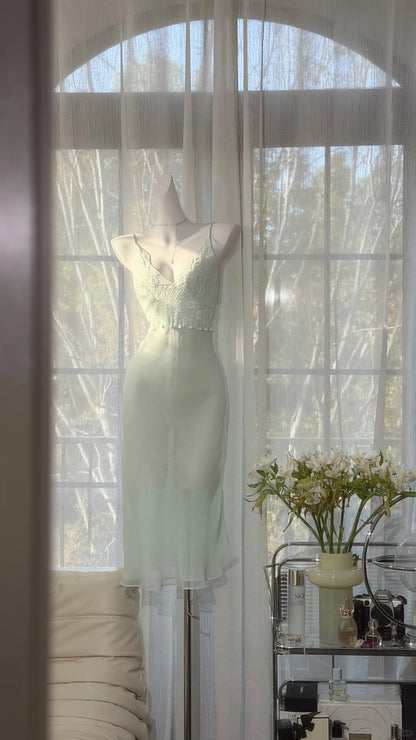 Modest Prom Dresses Sheath Spaghetti Strap Sage Green Chiffon Mid Length Evening Outfits N3520