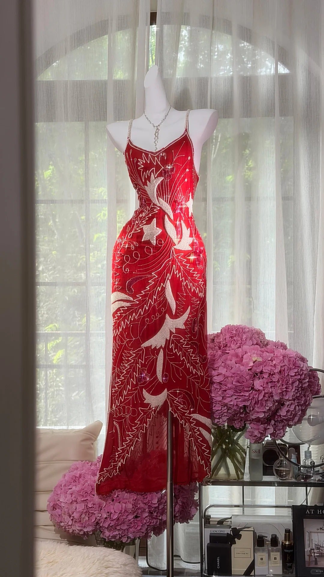 Vintage Prom Dresses Mermaid Spaghetti Straps Red Chiffon 1950s Retro Party Evening Formal Outfits RC1098
