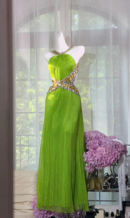 Sexy Mermaid Halter Green Backless Chiffon With Beading Prom Dress Formal Outfits Party Dresses RB7570