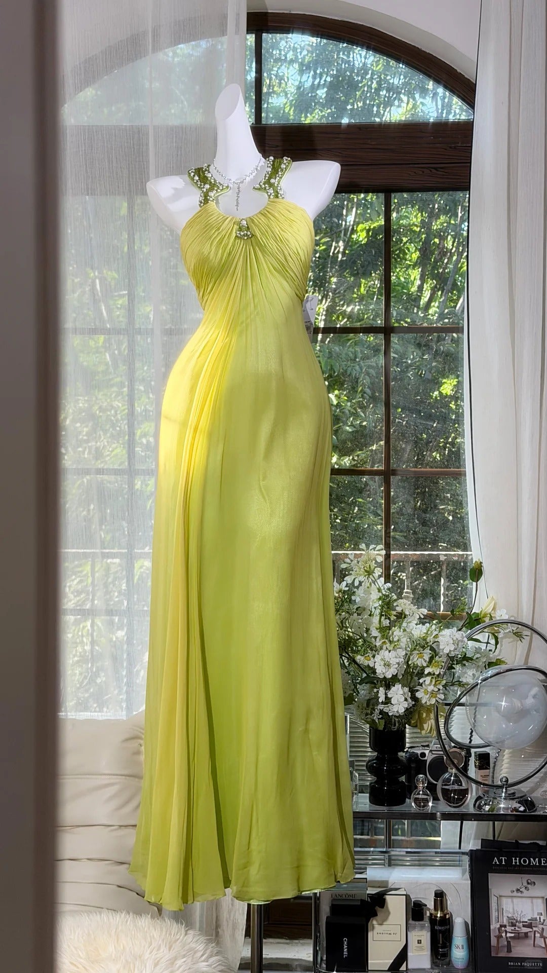 Classic Mermaid Halter Yellow Backless Chiffon Floor Length Prom Dresses Inspo Formal Outfits RB4512
