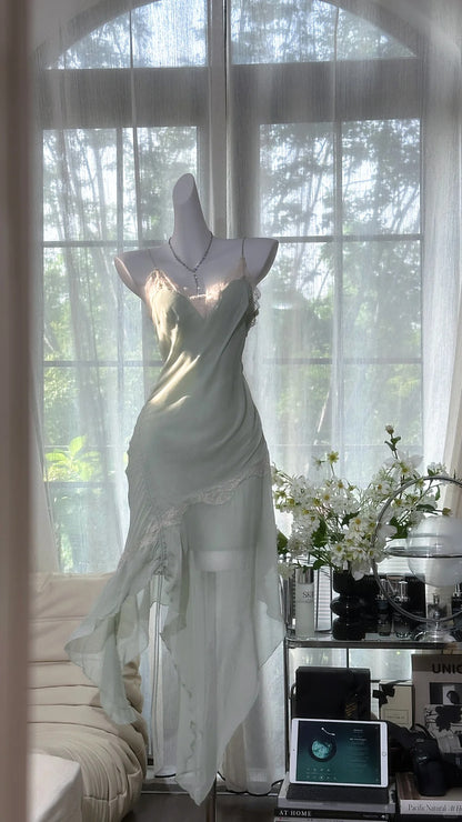 Charming Prom Dresses Mermaid Spaghetti Strap Chiffon Tea Length Evening Outfits N3560