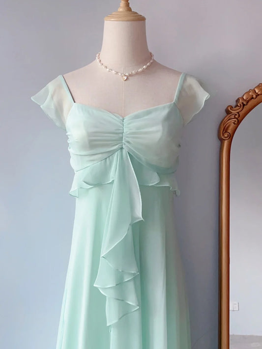 Sweet A Line Mint Green Chiffon Knee Length Spring Summer Event Outfits Wedding Guest Dresses RB3242