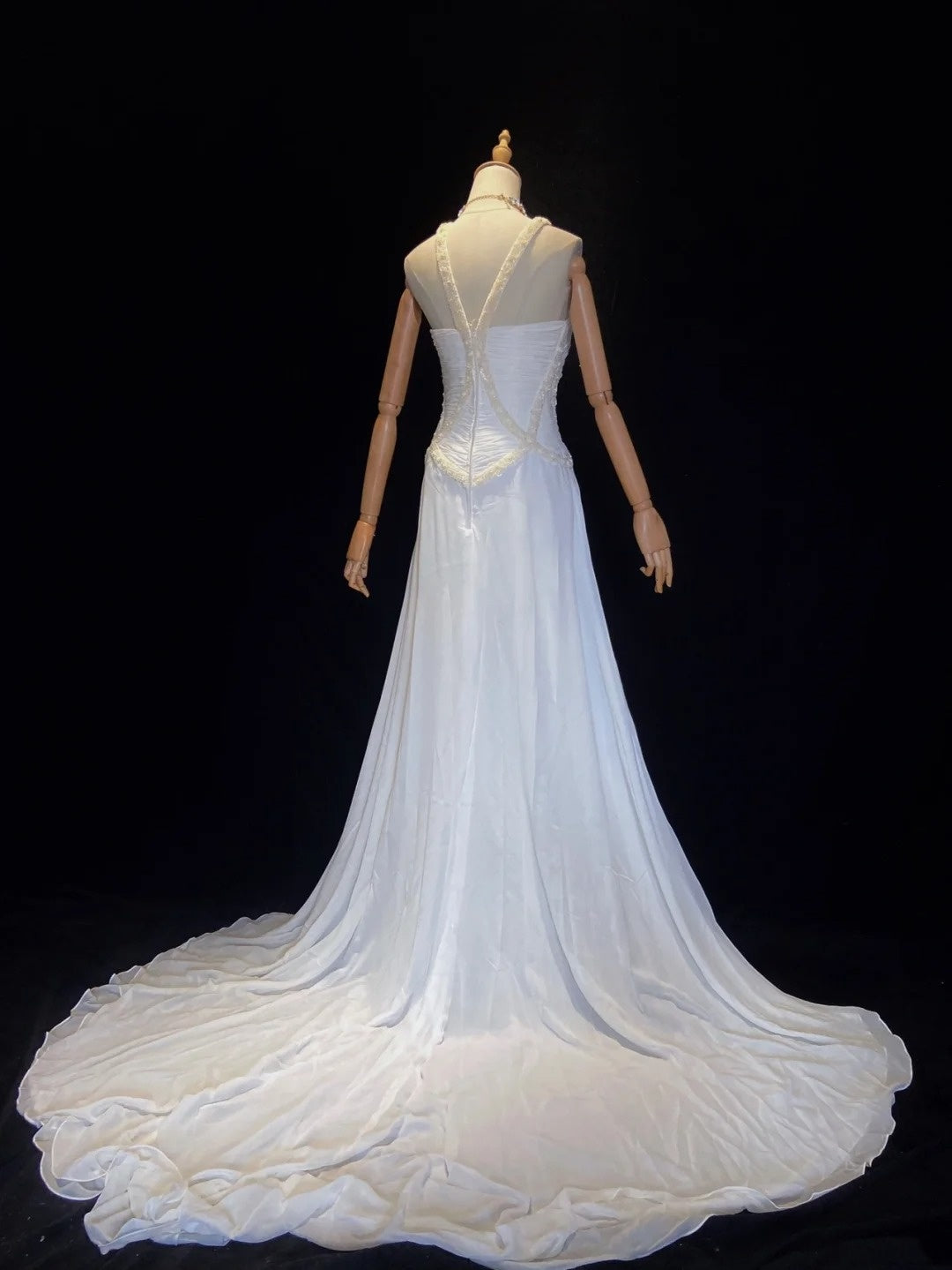 Romantic Wedding Dresses Mermaid Halter Chiffon With Beaded White Long Bridal Gown N3404