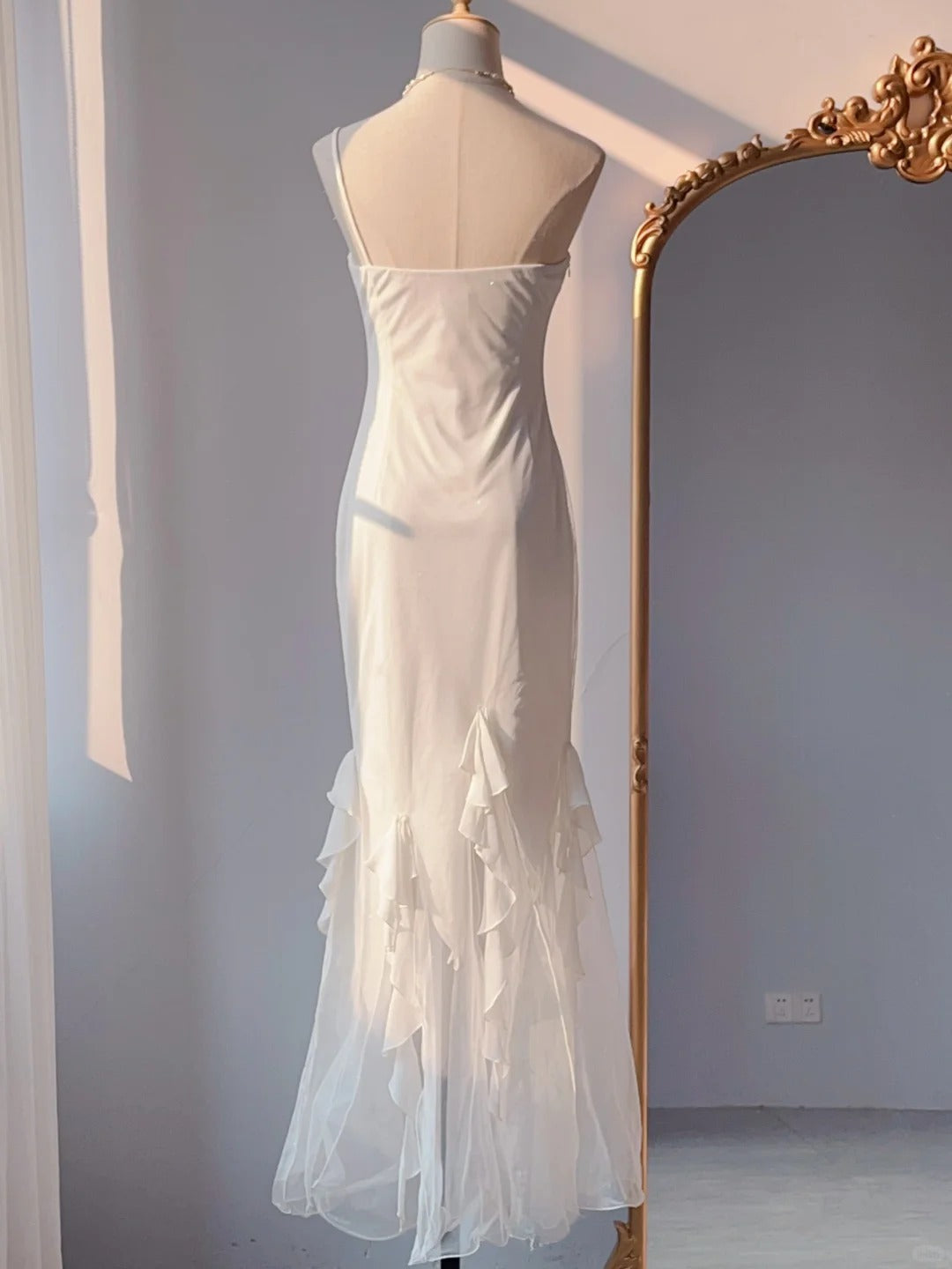 Vintage Mermaid One Shoulder White With Appliqued Chiffon Long Prom Dresses Formal Outfits RB3892