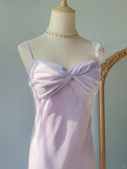 Vintage Prom Dresses 90s Mermaid Spaghetti Straps Lilac With Ruffles Sleeveless Tea Length Formal Outfits RB4264