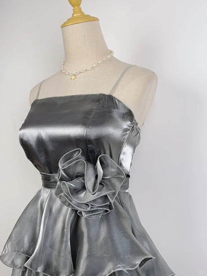 Vintage A line Spaghetti Strap Grey 9th Grade Short Senior Inspo Birthday 18th Party Outfits Homecoming Dresses RB3909
