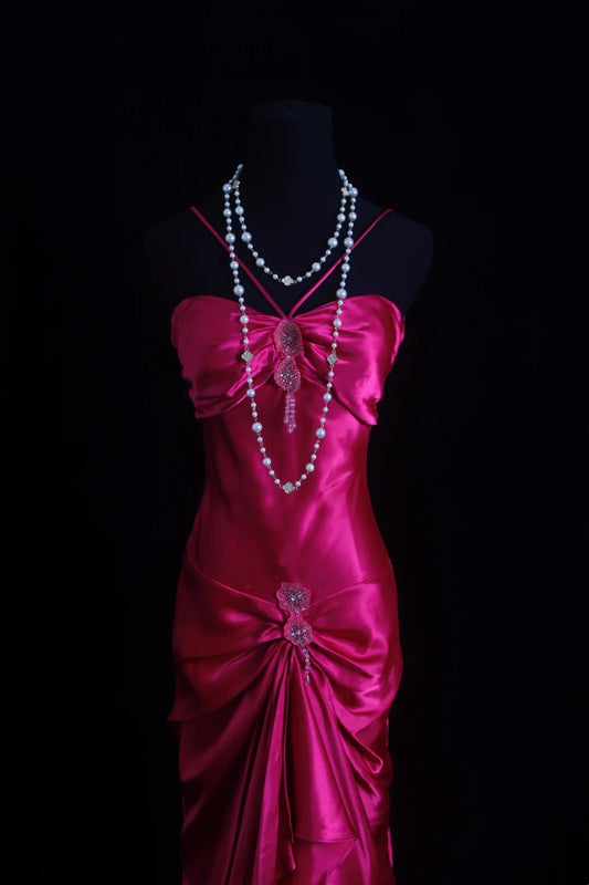 Retro High Low Halter Fuchsia Pink Long Floor Length Prom Dresses Formal Party Outfits RB3944