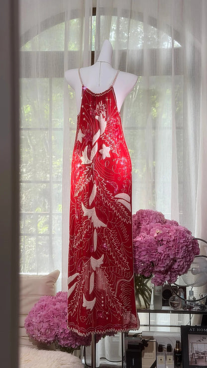 Vintage Prom Dresses Mermaid Spaghetti Straps Red Chiffon 1950s Retro Party Evening Formal Outfits RC1098