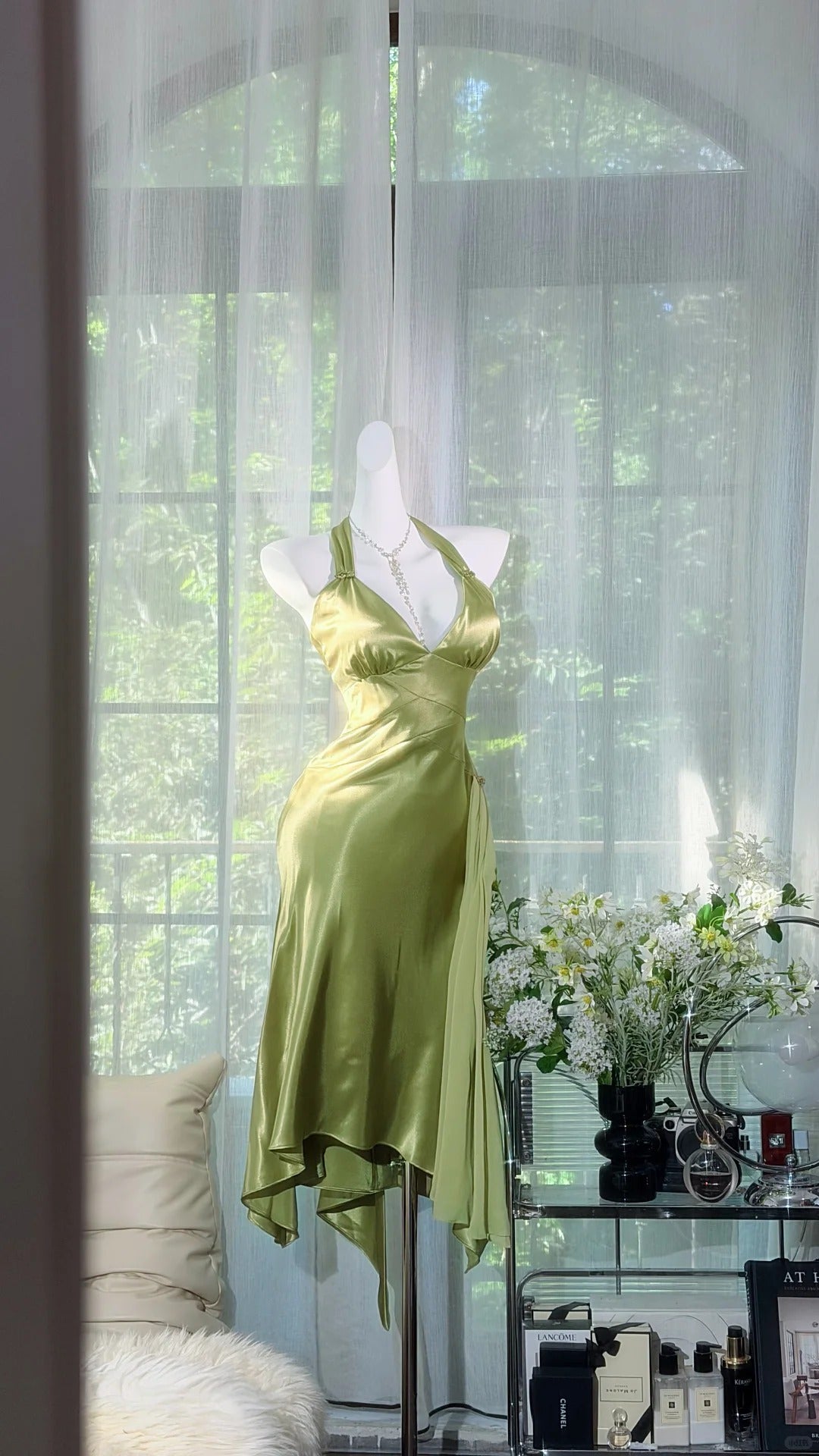 Vintage Hoco Dress Mermaid Halter Sage Green Satin Knee Length Homecoming Party Dresses RB9788