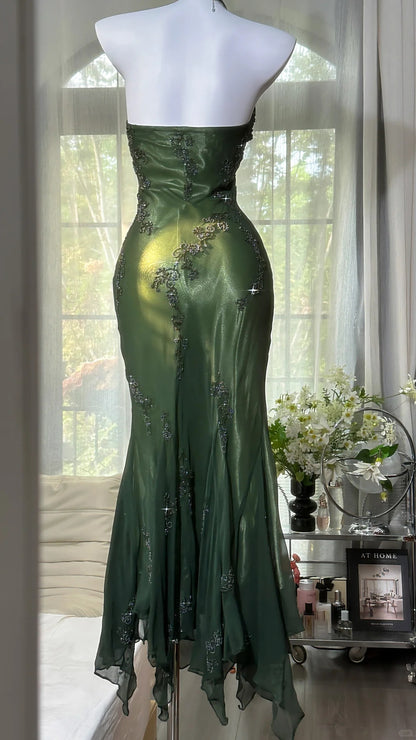 Sparkly Prom Dresses Mermaid Halter Green With Beaded Long Evening Outfits N3543