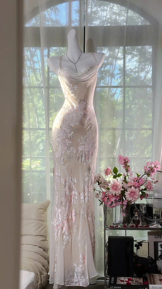 Charming Prom Dresses Mermaid Spaghetti Strap Pink Floor Length Evening Outfits N3561